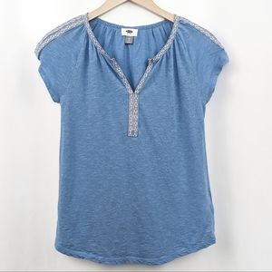 Old Navy Ribbon Trim Tee Shirt V-Neck Cap Sleeves Sky Blue X-Small